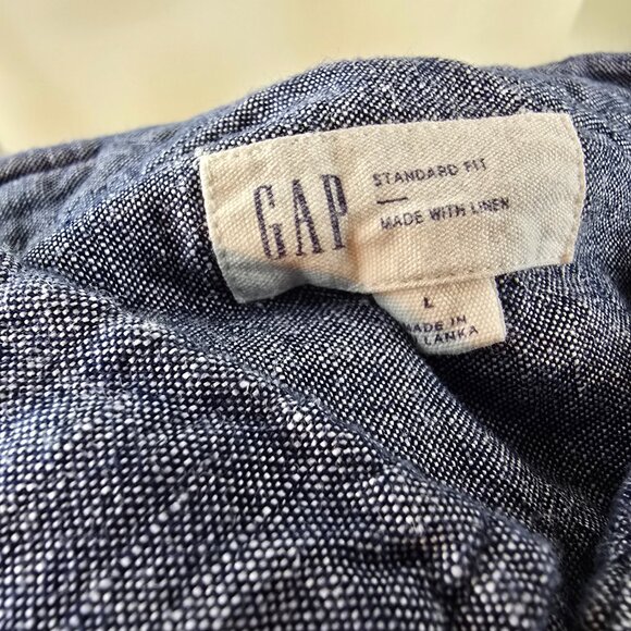 Gap Shirt Mens Large Blue Linen Blend Button Up Standard Fit Casual Chambray - Picture 7 of 8